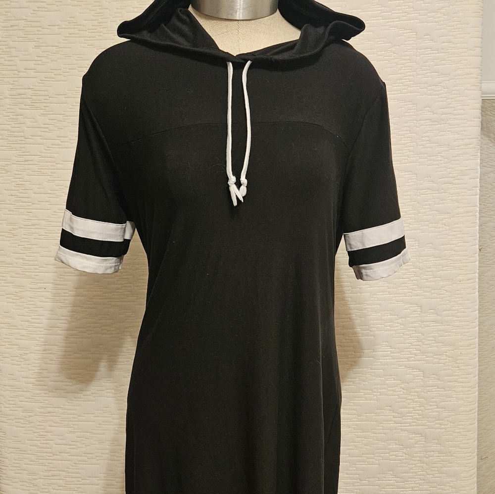 Black Hooded Jersey Dress L